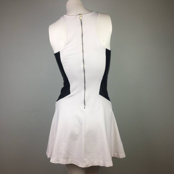 Express White Fit & Flare Skater Mini Dress w/ Black Faux Leather Panels Sz 2 - Picture 3 of 9